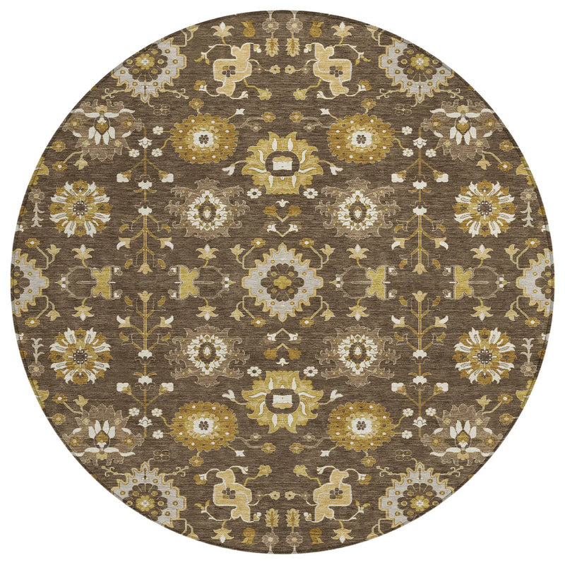 8' Chocolate And Brown Round Geometric Washable Indoor Outdoor Area Rug Homeroots Outdoor