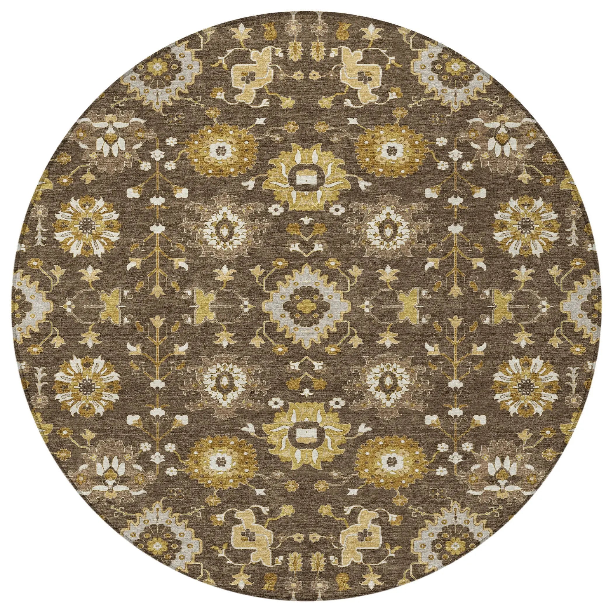 8' Chocolate And Brown Round Geometric Washable Indoor Outdoor Area Rug Homeroots Outdoor