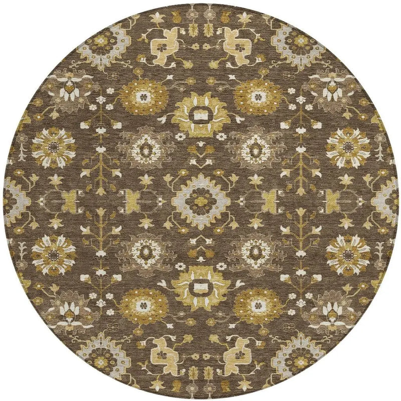 8' Chocolate And Brown Round Geometric Washable Indoor Outdoor Area Rug Homeroots Outdoor