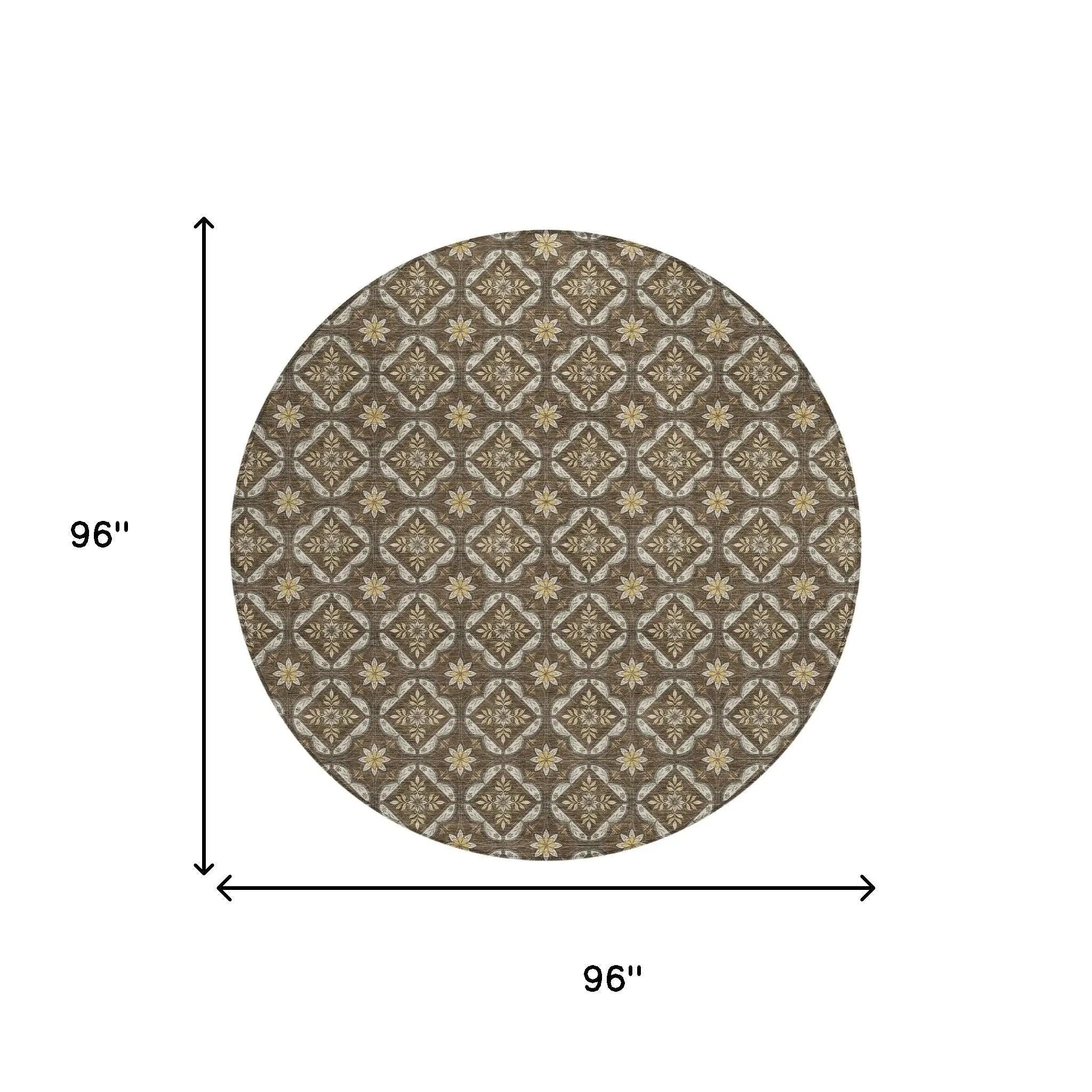 8' Chocolate And Brown Round Geometric Washable Indoor Outdoor Area Rug Homeroots Outdoor