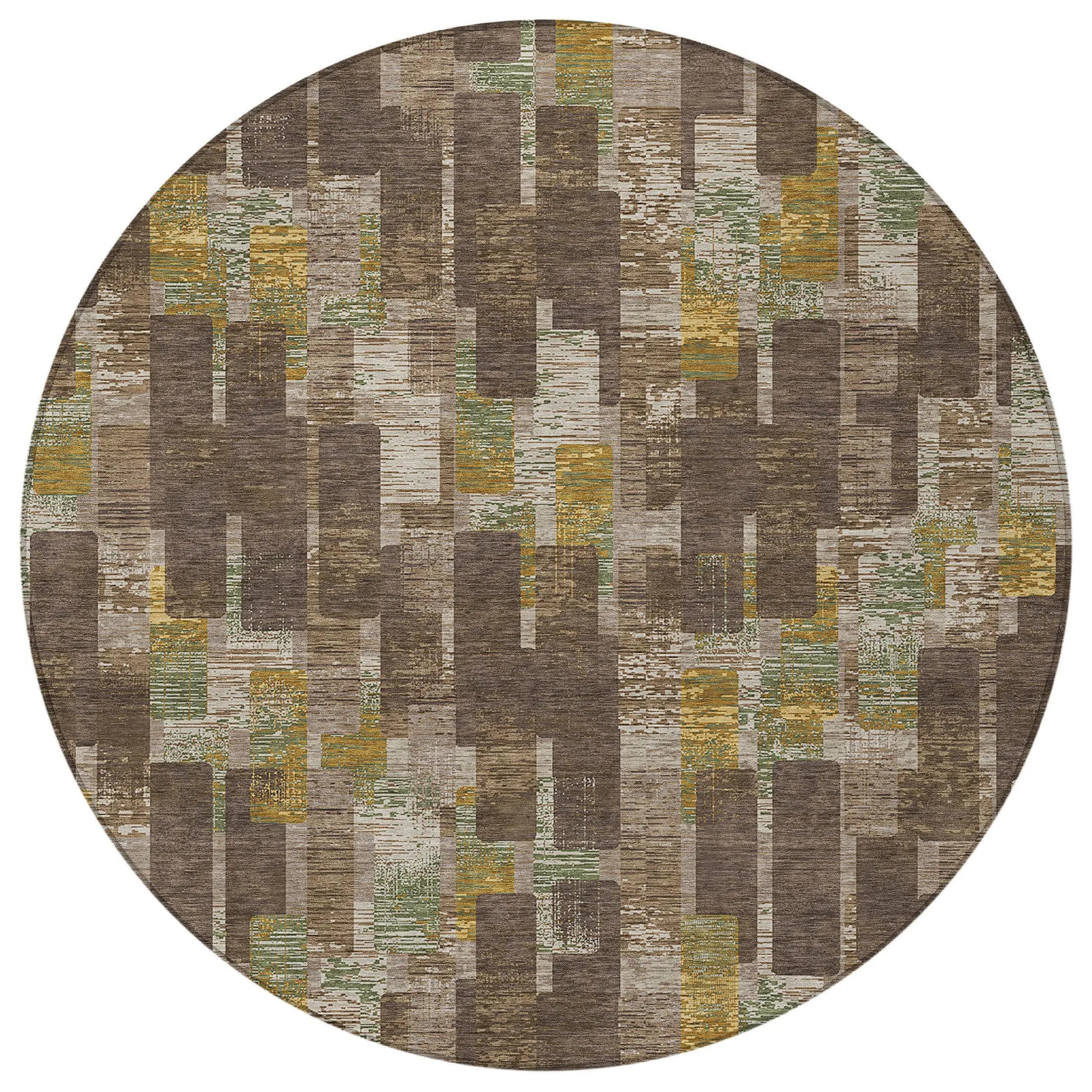 8' Chocolate And Brown Round Geometric Washable Indoor Outdoor Area Rug Homeroots Outdoor