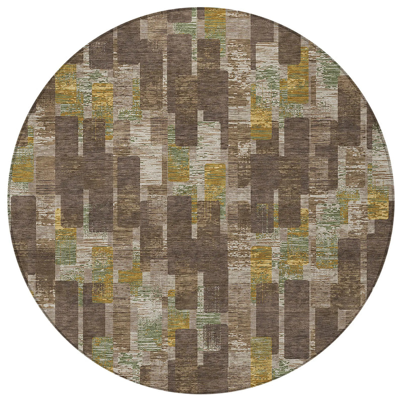 8' Chocolate And Brown Round Geometric Washable Indoor Outdoor Area Rug Homeroots Outdoor