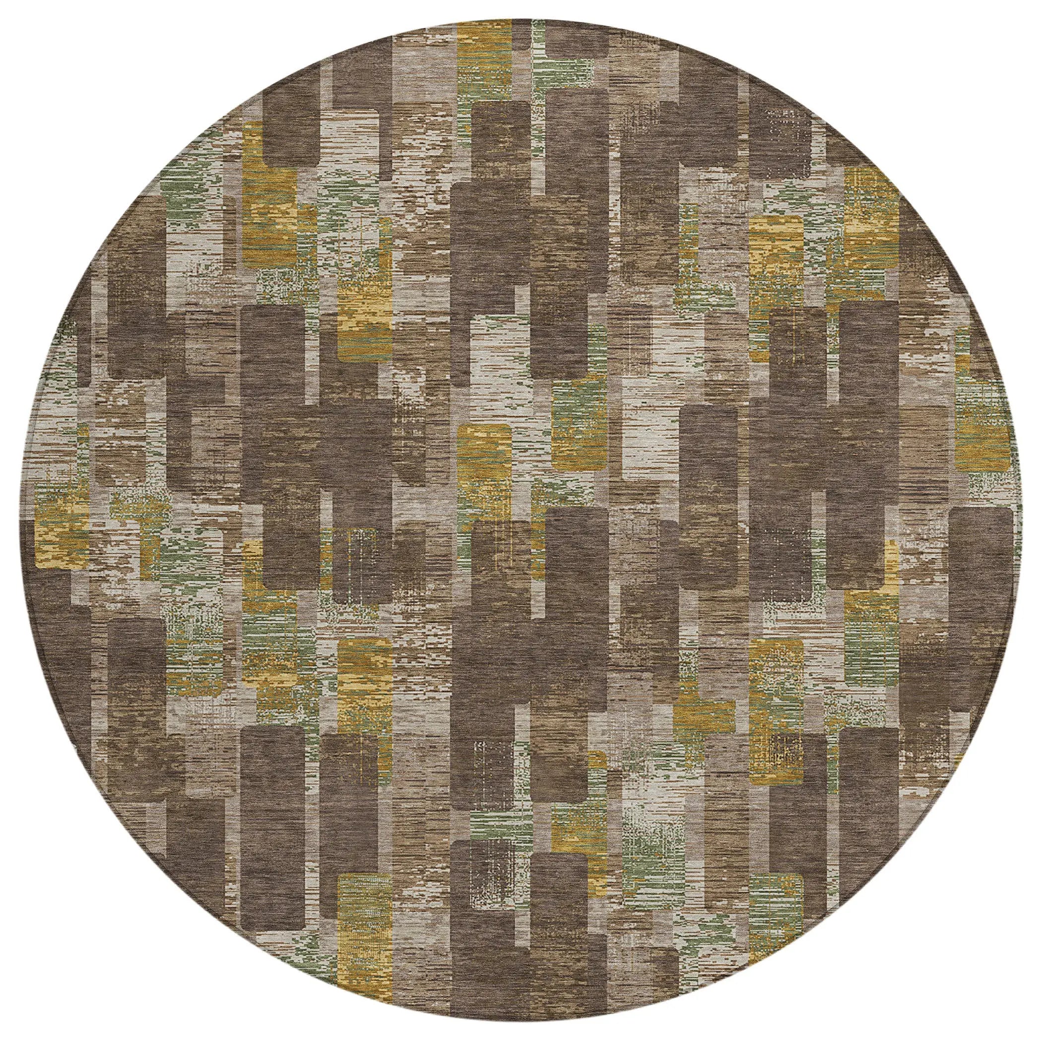 8' Chocolate And Brown Round Geometric Washable Indoor Outdoor Area Rug Homeroots Outdoor