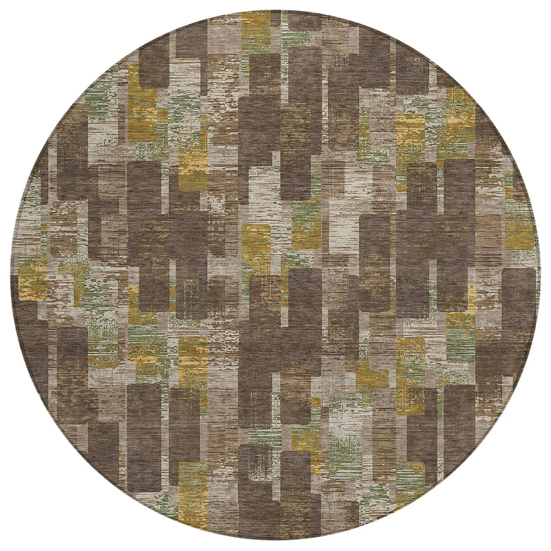 8' Chocolate And Brown Round Geometric Washable Indoor Outdoor Area Rug Homeroots Outdoor