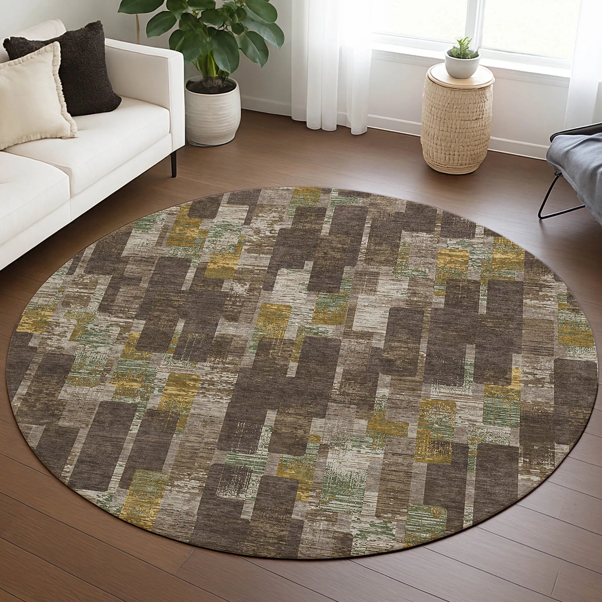 8' Chocolate And Brown Round Geometric Washable Indoor Outdoor Area Rug Homeroots Outdoor