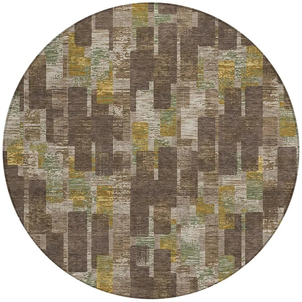 8' Chocolate And Brown Round Geometric Washable Indoor Outdoor Area Rug Homeroots Outdoor