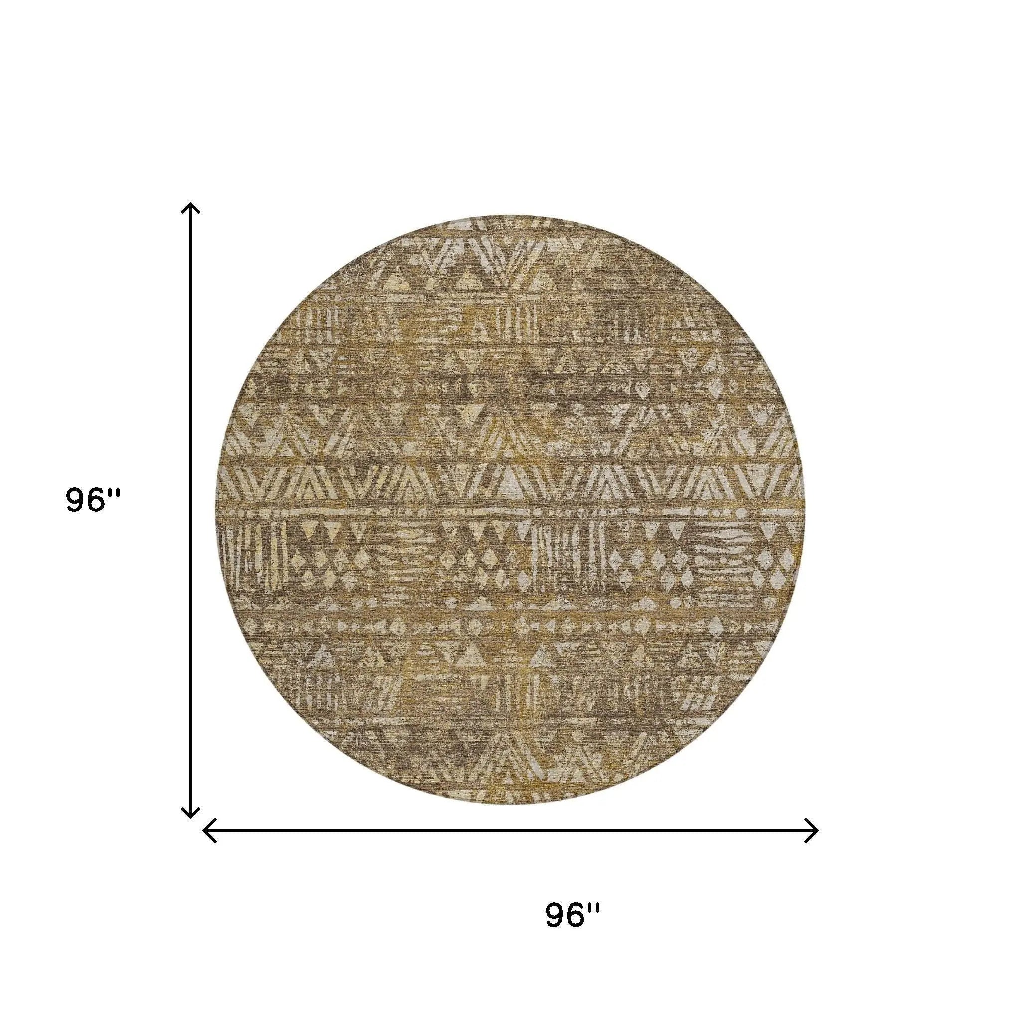8' Chocolate And Brown Round Geometric Washable Indoor Outdoor Area Rug Homeroots Outdoor