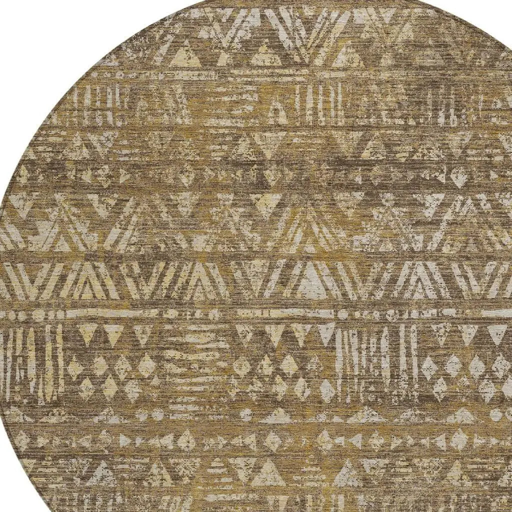 8' Chocolate And Brown Round Geometric Washable Indoor Outdoor Area Rug Homeroots Outdoor