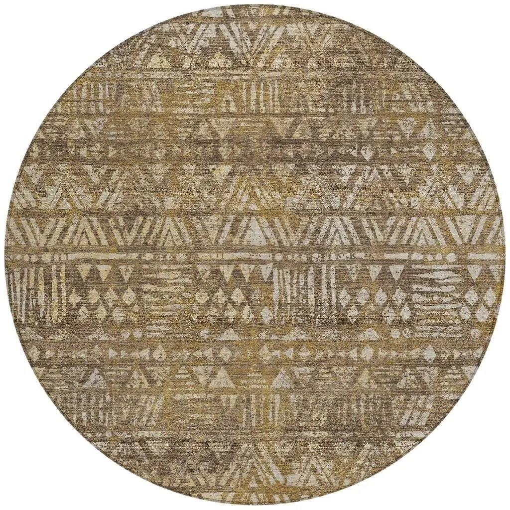 8' Chocolate And Brown Round Geometric Washable Indoor Outdoor Area Rug Homeroots Outdoor