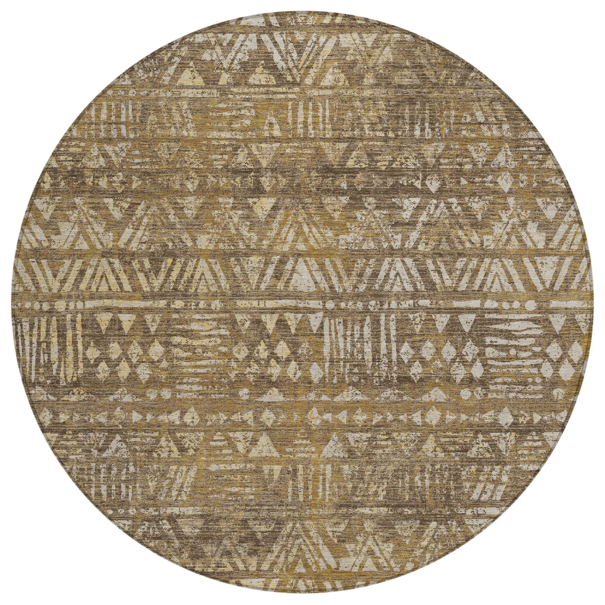 8' Chocolate And Brown Round Geometric Washable Indoor Outdoor Area Rug Homeroots Outdoor