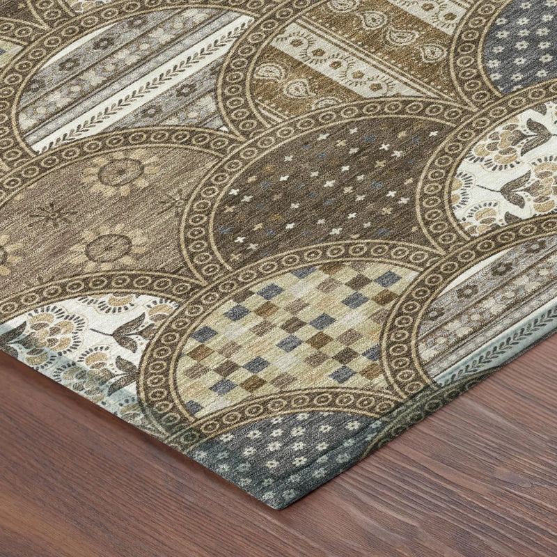 8' Chocolate And Brown Round Geometric Washable Indoor Outdoor Area Rug Homeroots Outdoor