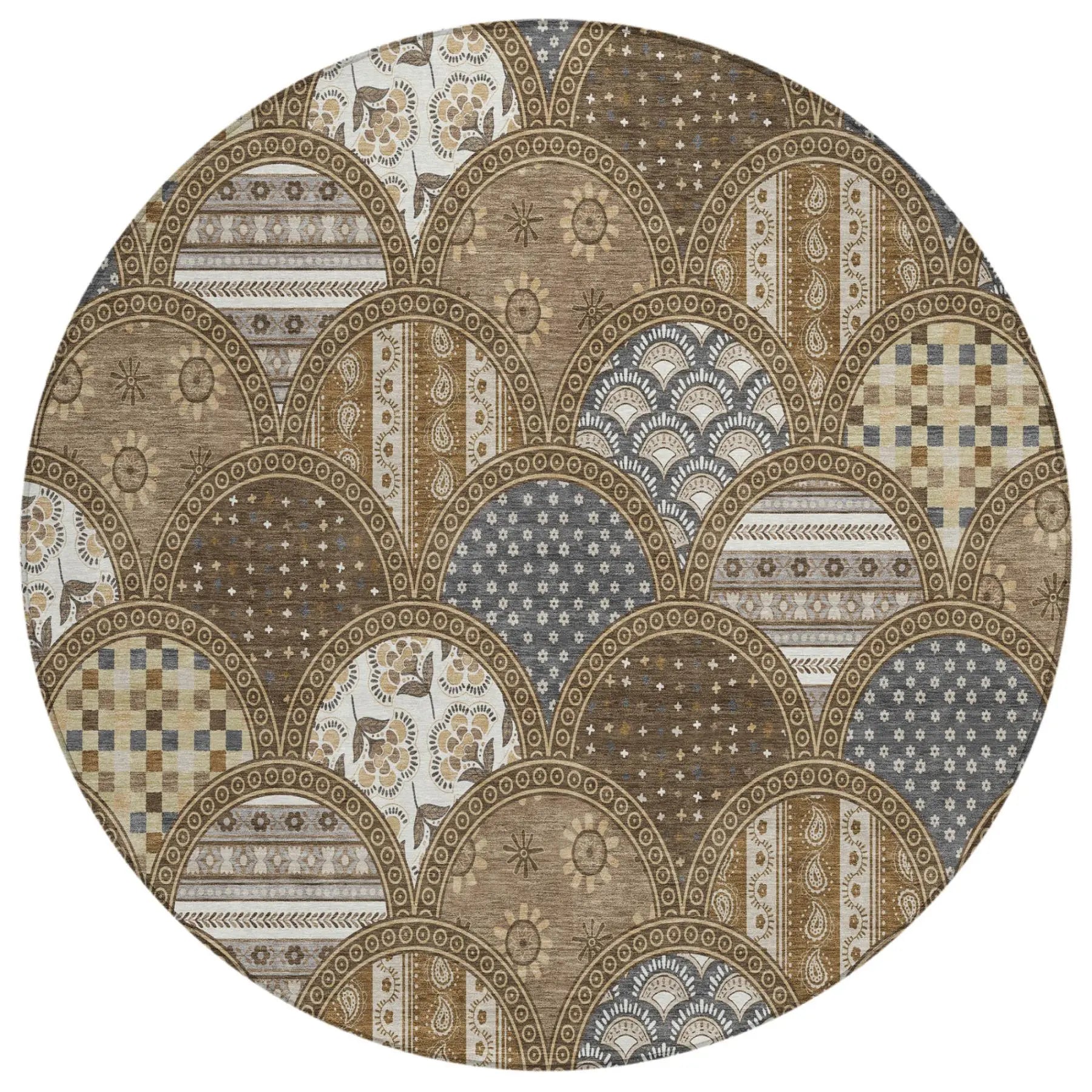 8' Chocolate And Brown Round Geometric Washable Indoor Outdoor Area Rug Homeroots Outdoor