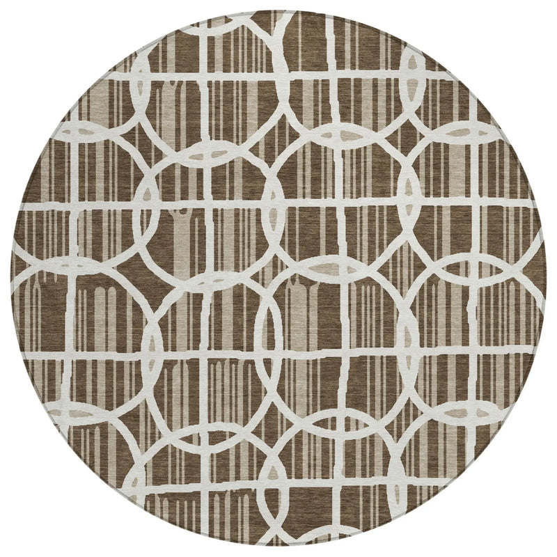 8' Chocolate And Brown Round Geometric Washable Indoor Outdoor Area Rug Homeroots Outdoor