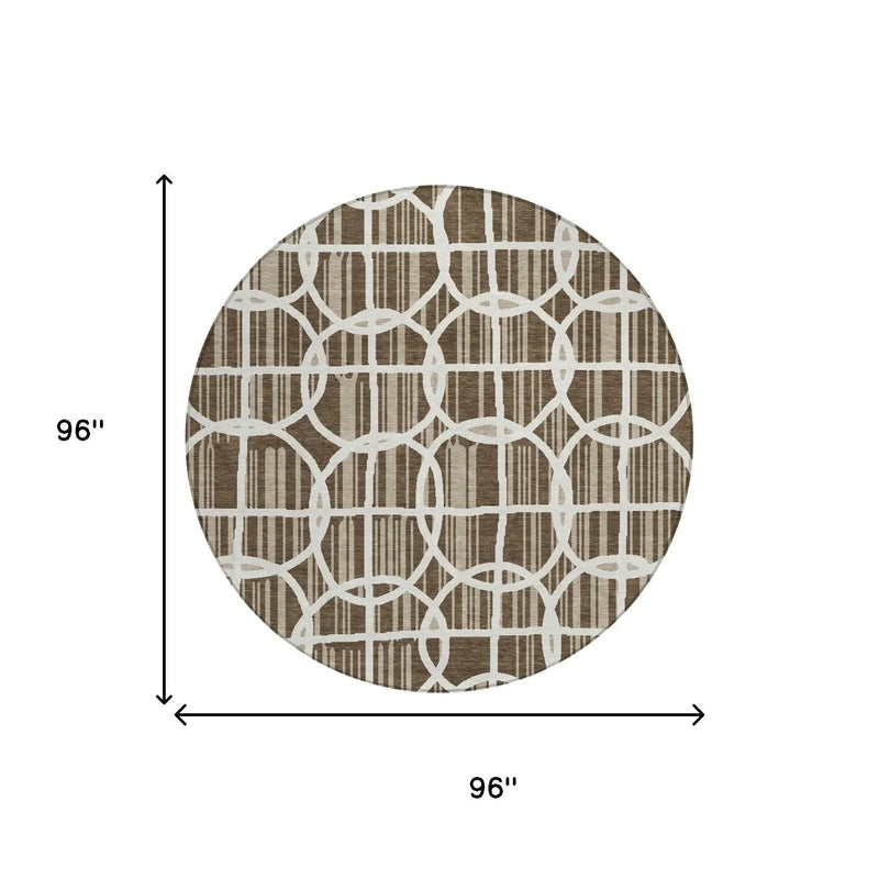 8' Chocolate And Brown Round Geometric Washable Indoor Outdoor Area Rug Homeroots Outdoor