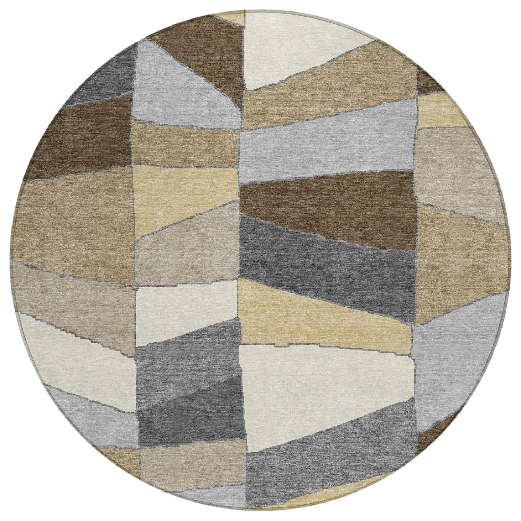 8' Chocolate And Brown Round Geometric Washable Indoor Outdoor Area Rug Homeroots Outdoor