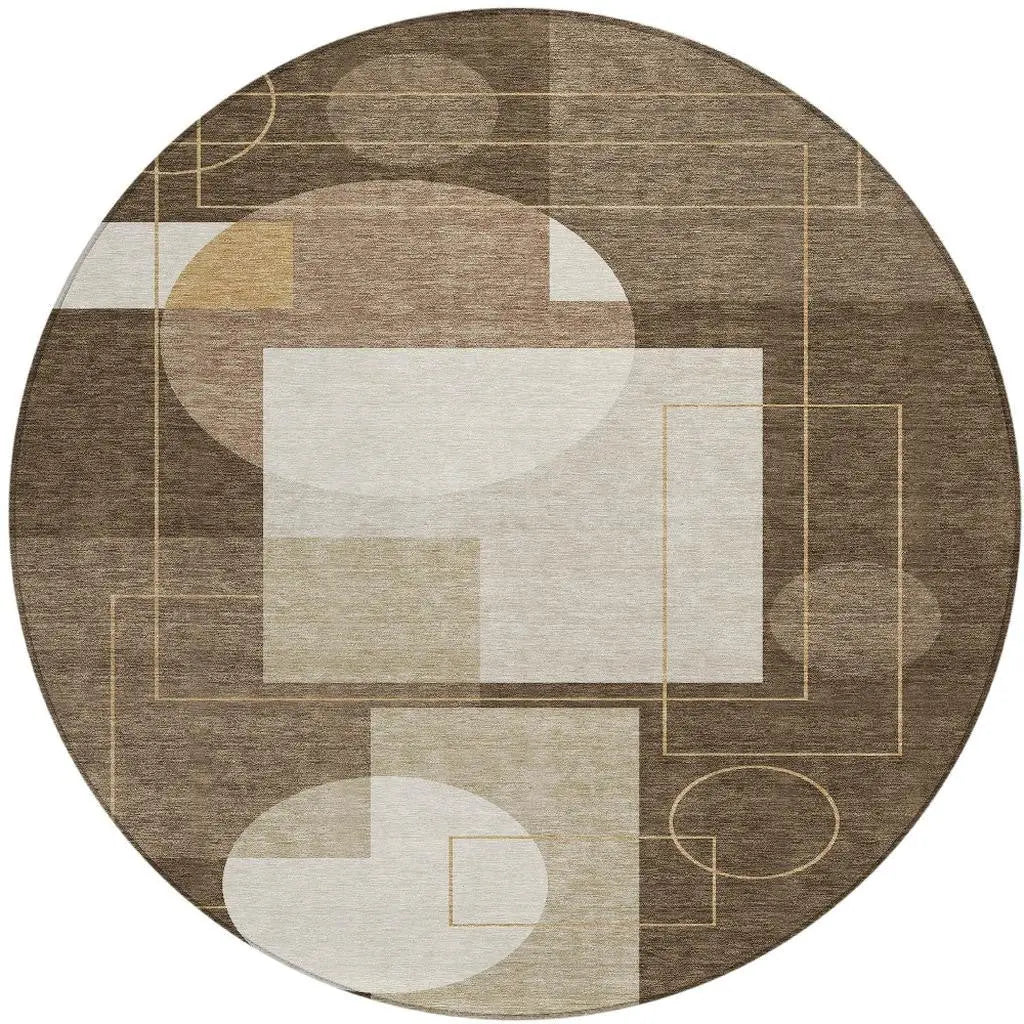 8' Chocolate And Brown Round Geometric Washable Indoor Outdoor Area Rug Homeroots Outdoor