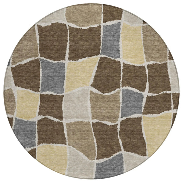 8' Chocolate And Brown Round Geometric Washable Indoor Outdoor Area Rug Homeroots Outdoor