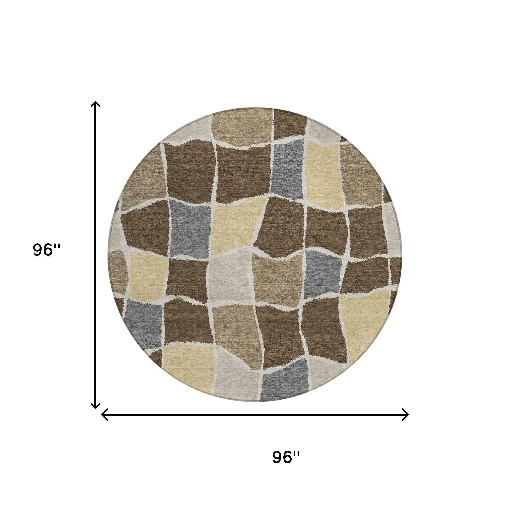8' Chocolate And Brown Round Geometric Washable Indoor Outdoor Area Rug Homeroots Outdoor
