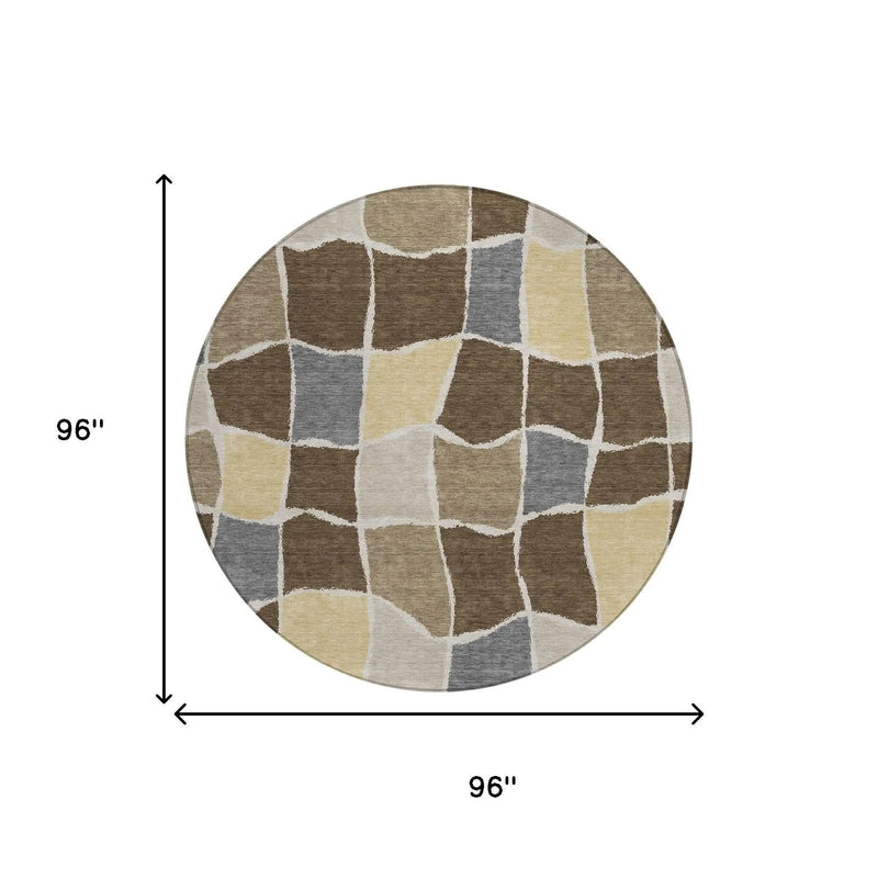 8' Chocolate And Brown Round Geometric Washable Indoor Outdoor Area Rug Homeroots Outdoor