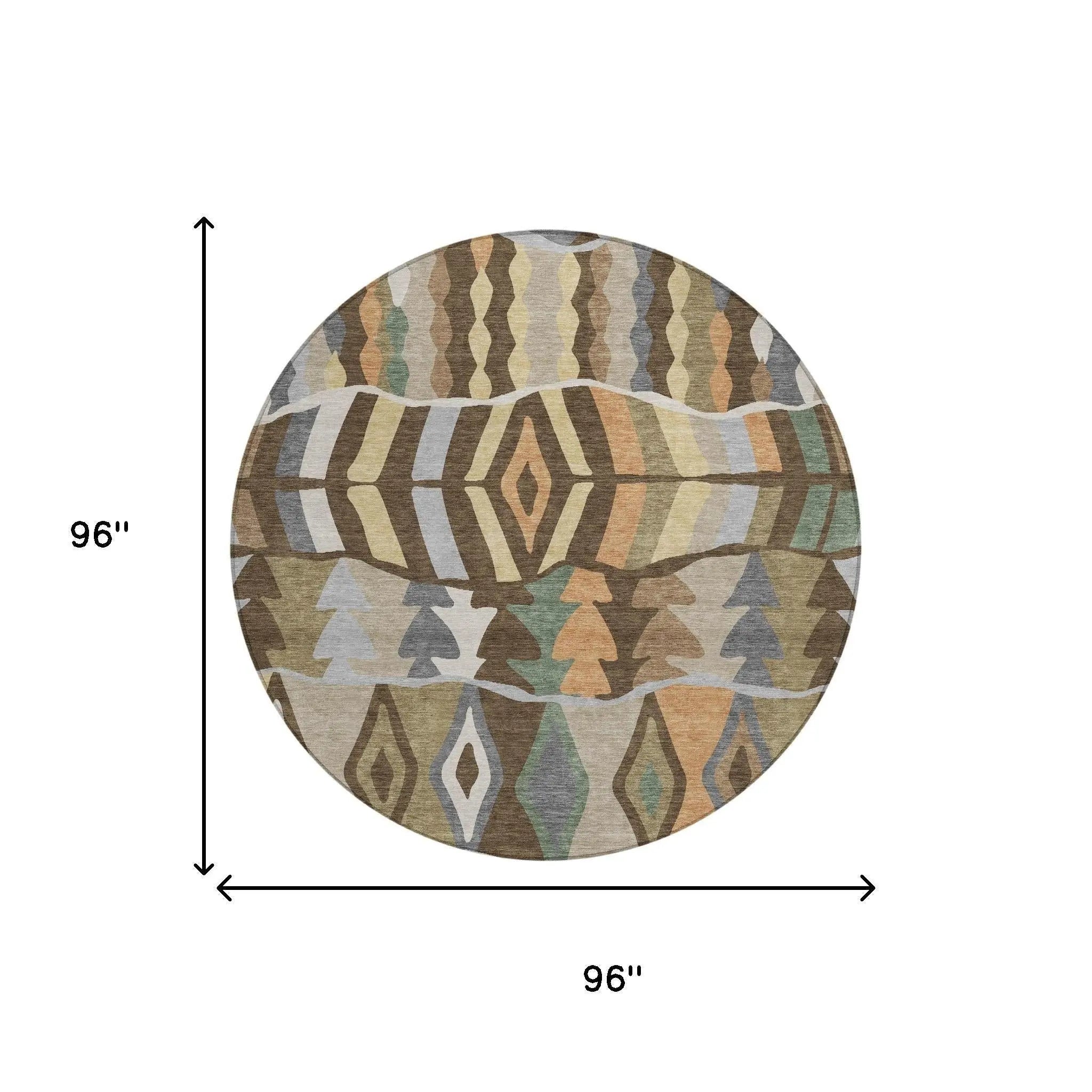 8' Chocolate And Brown Round Geometric Washable Indoor Outdoor Area Rug Homeroots Outdoor