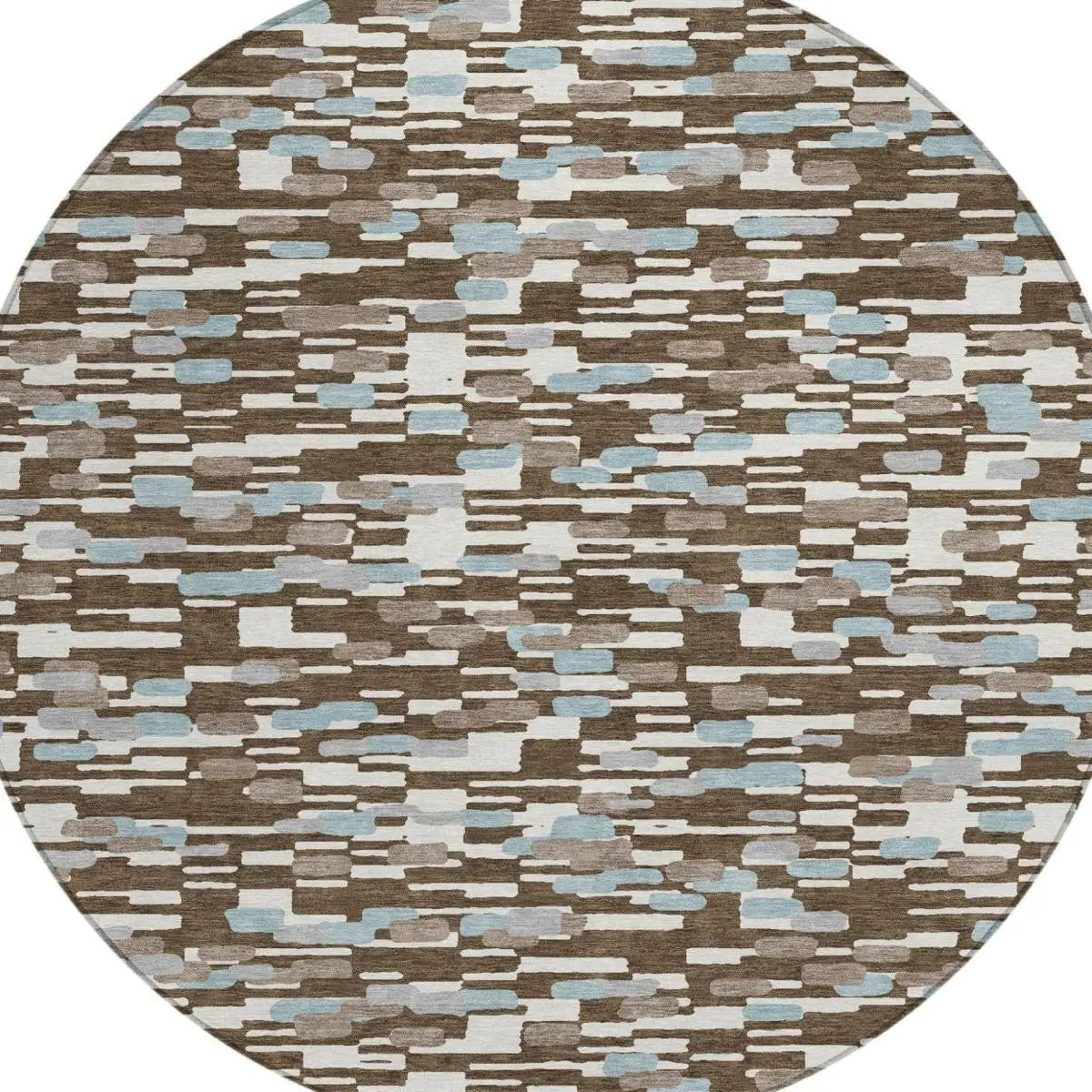 8' Chocolate And Brown Round Geometric Washable Indoor Outdoor Area Rug Homeroots Outdoor