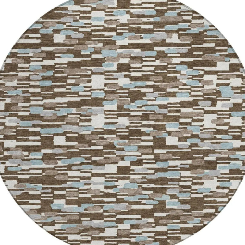 8' Chocolate And Brown Round Geometric Washable Indoor Outdoor Area Rug Homeroots Outdoor