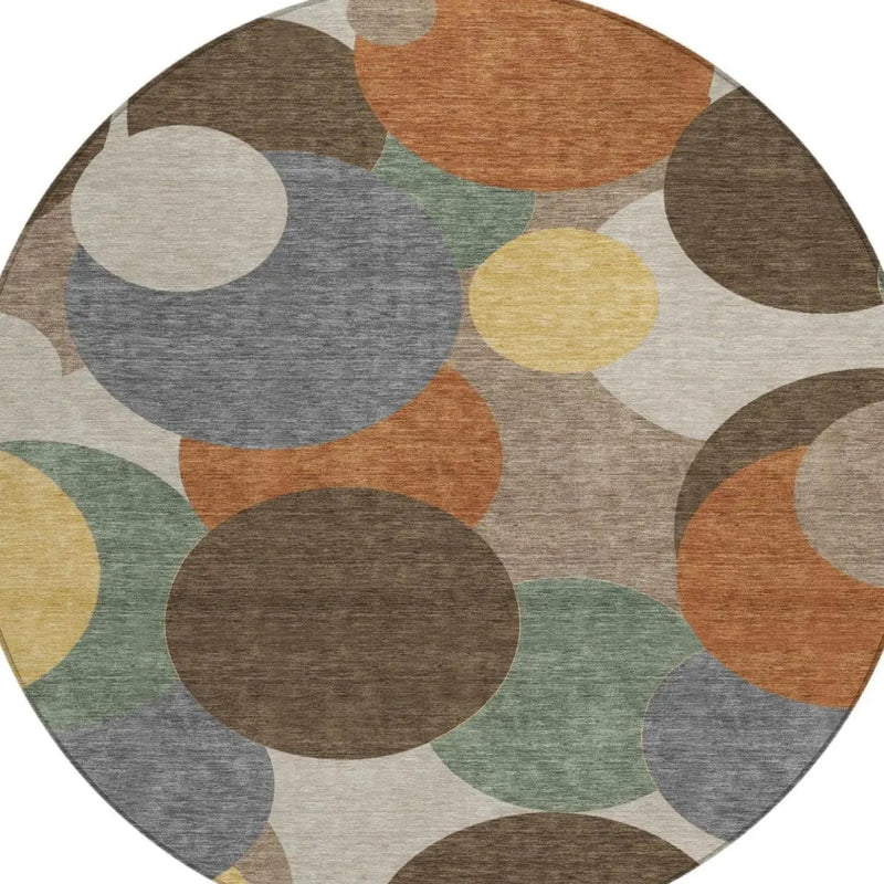 8' Chocolate And Brown Round Geometric Washable Indoor Outdoor Area Rug Homeroots Outdoor