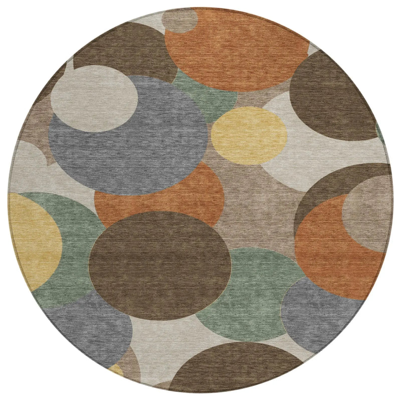 8' Chocolate And Brown Round Geometric Washable Indoor Outdoor Area Rug Homeroots Outdoor