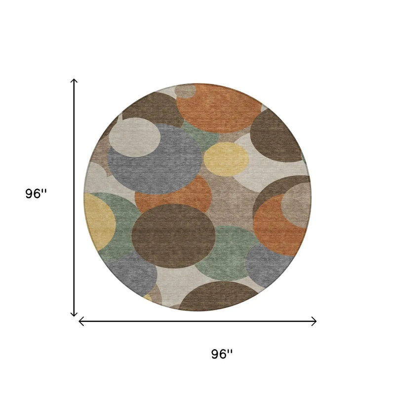 8' Chocolate And Brown Round Geometric Washable Indoor Outdoor Area Rug Homeroots Outdoor