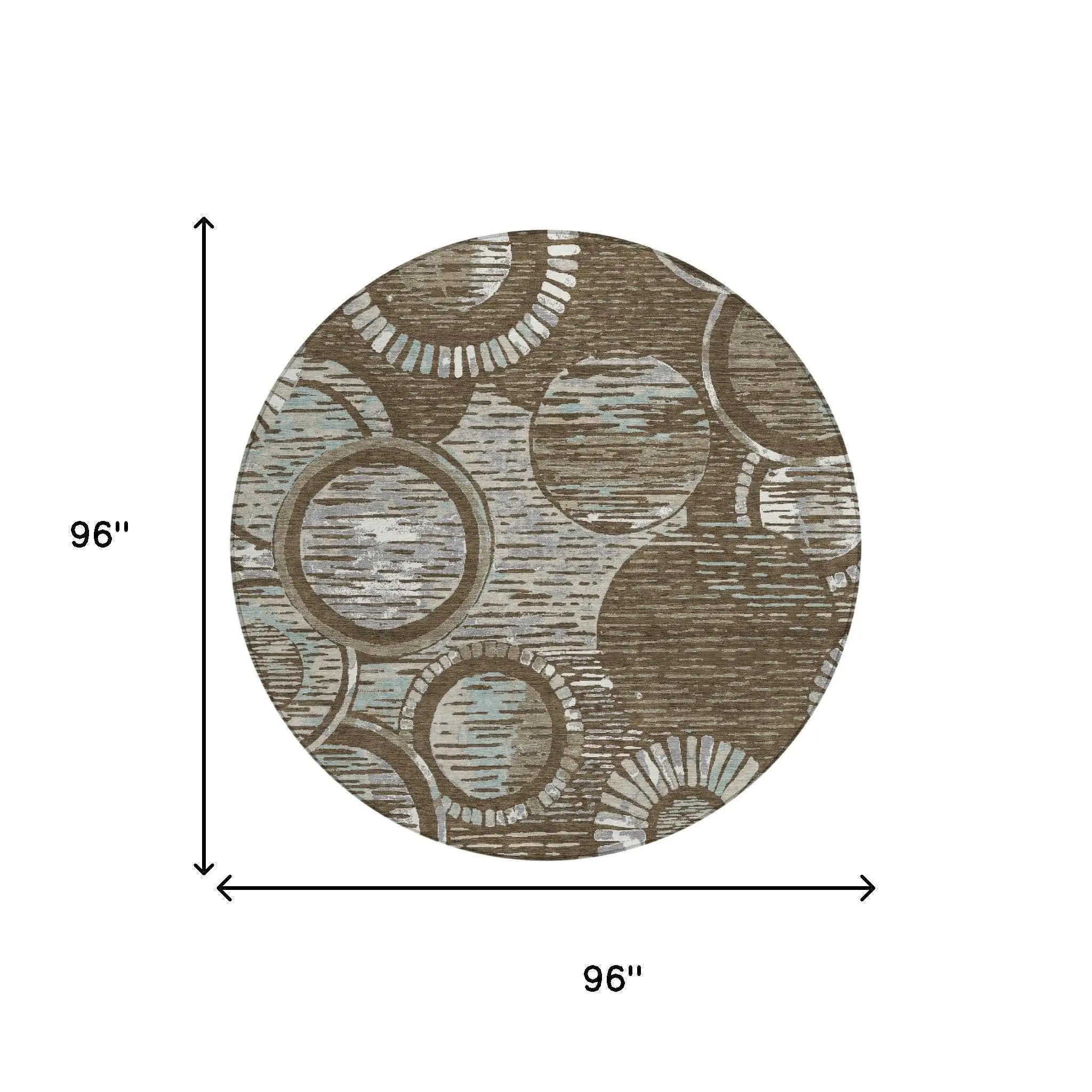 8' Chocolate And Brown Round Geometric Washable Indoor Outdoor Area Rug Homeroots Outdoor