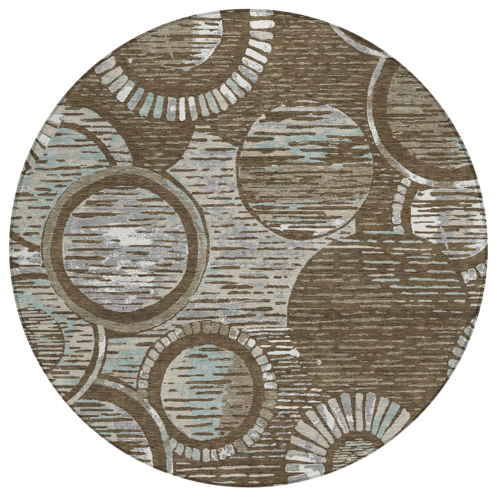 8' Chocolate And Brown Round Geometric Washable Indoor Outdoor Area Rug Homeroots Outdoor
