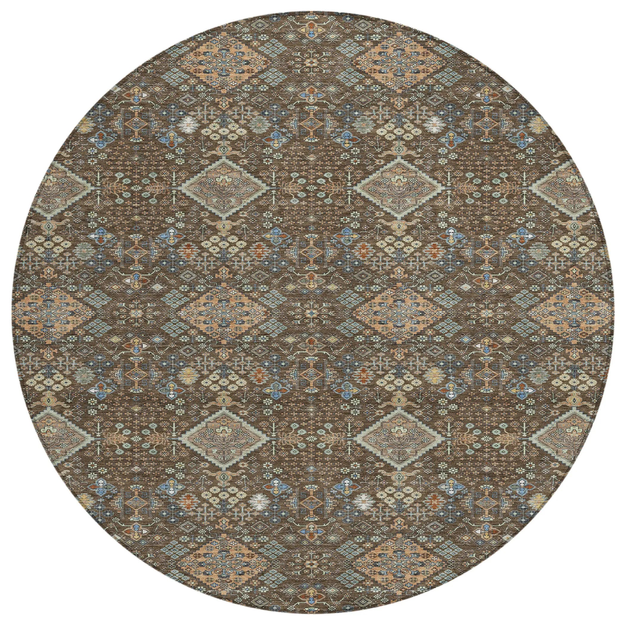 8' Chocolate And Brown Round Geometric Washable Indoor Outdoor Area Rug Homeroots Outdoor