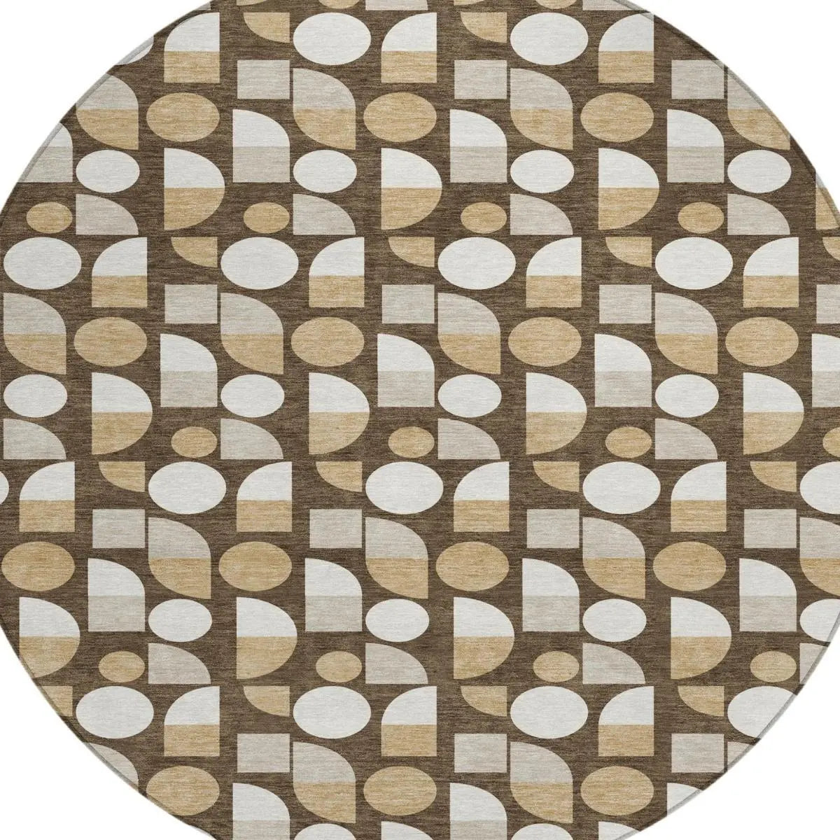 8' Chocolate And Brown Round Geometric Washable Indoor Outdoor Area Rug Homeroots Outdoor