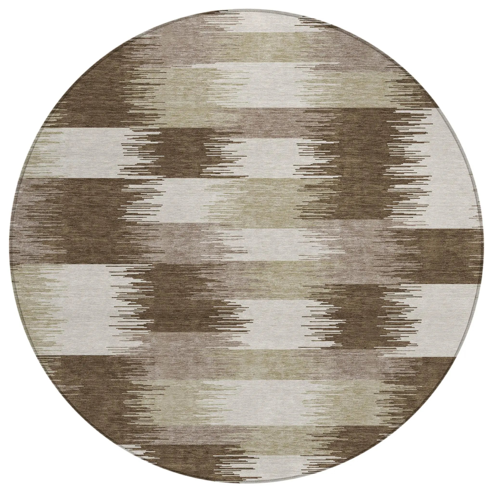 8' Chocolate And Brown Round Geometric Washable Indoor Outdoor Area Rug Homeroots Outdoor