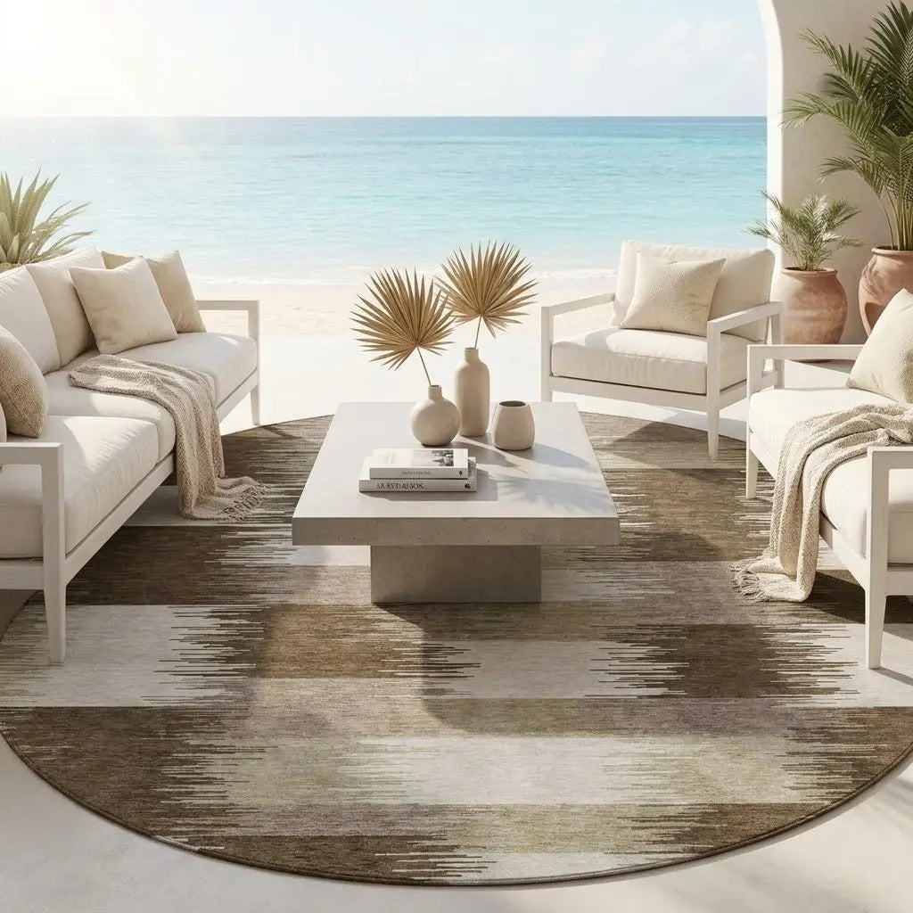 8' Chocolate And Brown Round Geometric Washable Indoor Outdoor Area Rug Homeroots Outdoor