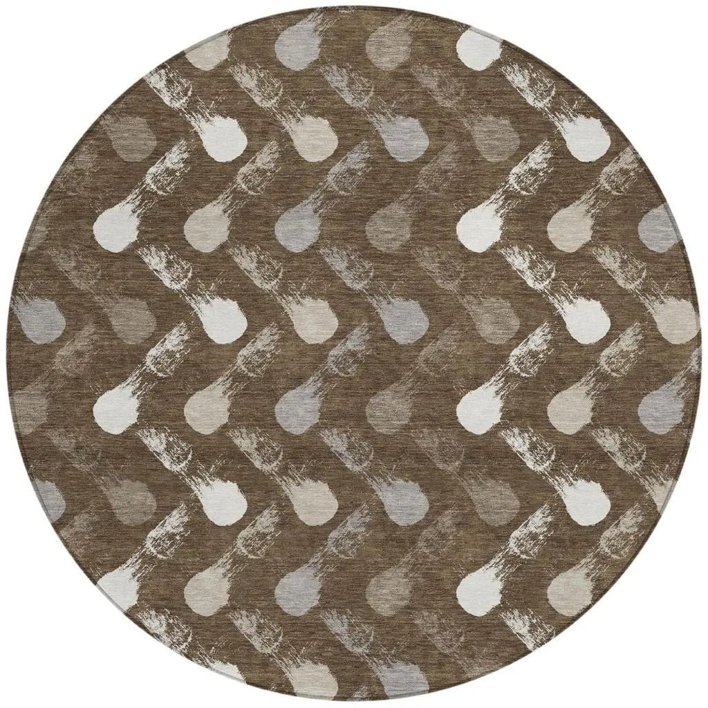 8' Chocolate And Brown Round Geometric Washable Indoor Outdoor Area Rug Homeroots Outdoor