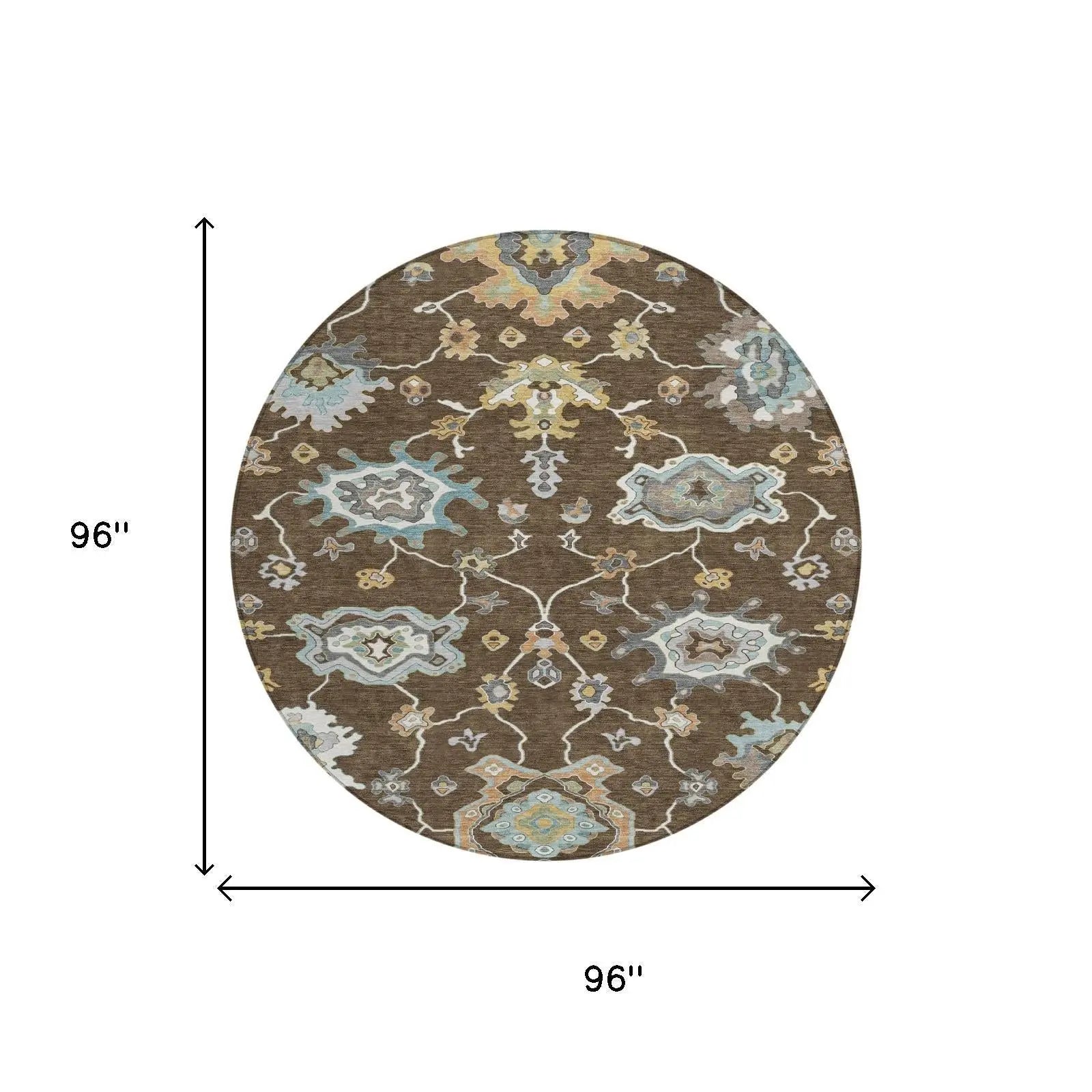 8' Chocolate And Brown Round Oriental Washable Indoor Outdoor Area Rug Homeroots Outdoor