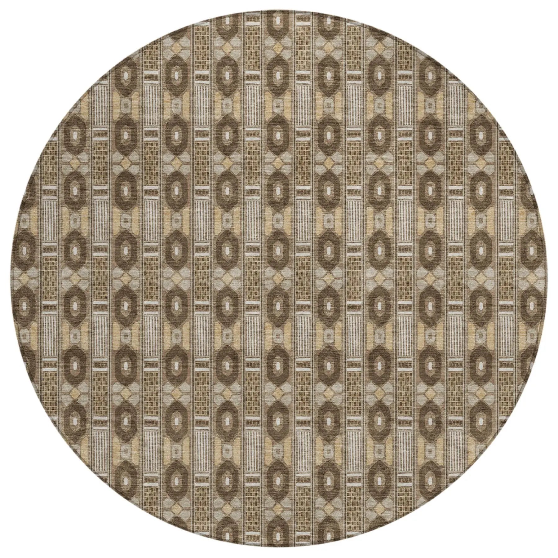 8' Chocolate And Brown Round Striped Washable Indoor Outdoor Area Rug Homeroots Outdoor