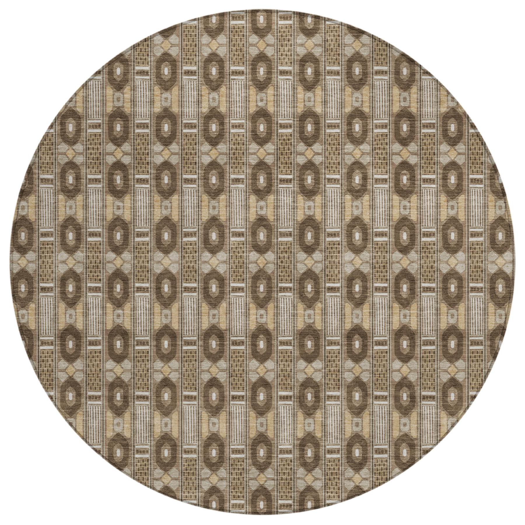 8' Chocolate And Brown Round Striped Washable Indoor Outdoor Area Rug Homeroots Outdoor
