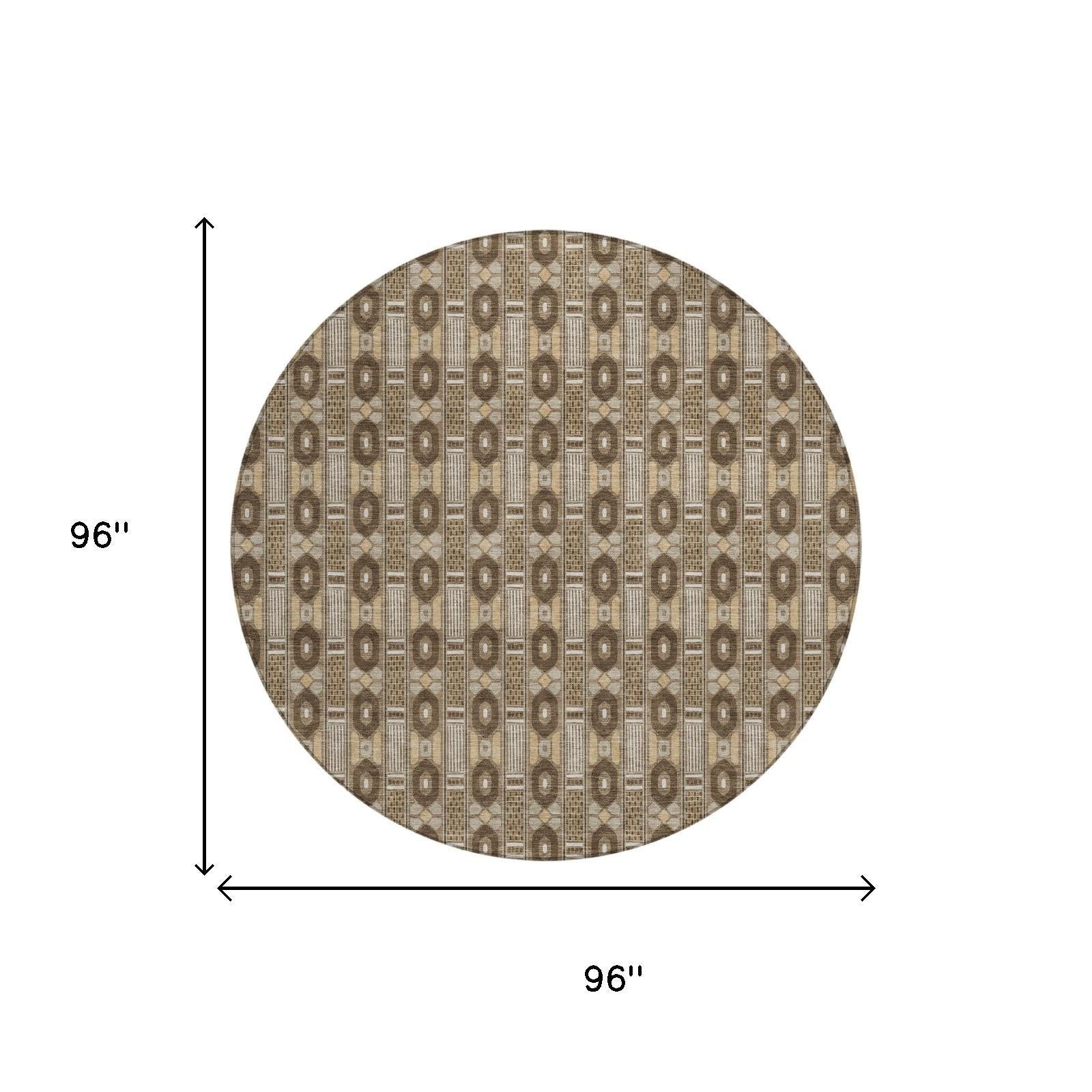 8' Chocolate And Brown Round Striped Washable Indoor Outdoor Area Rug Homeroots Outdoor