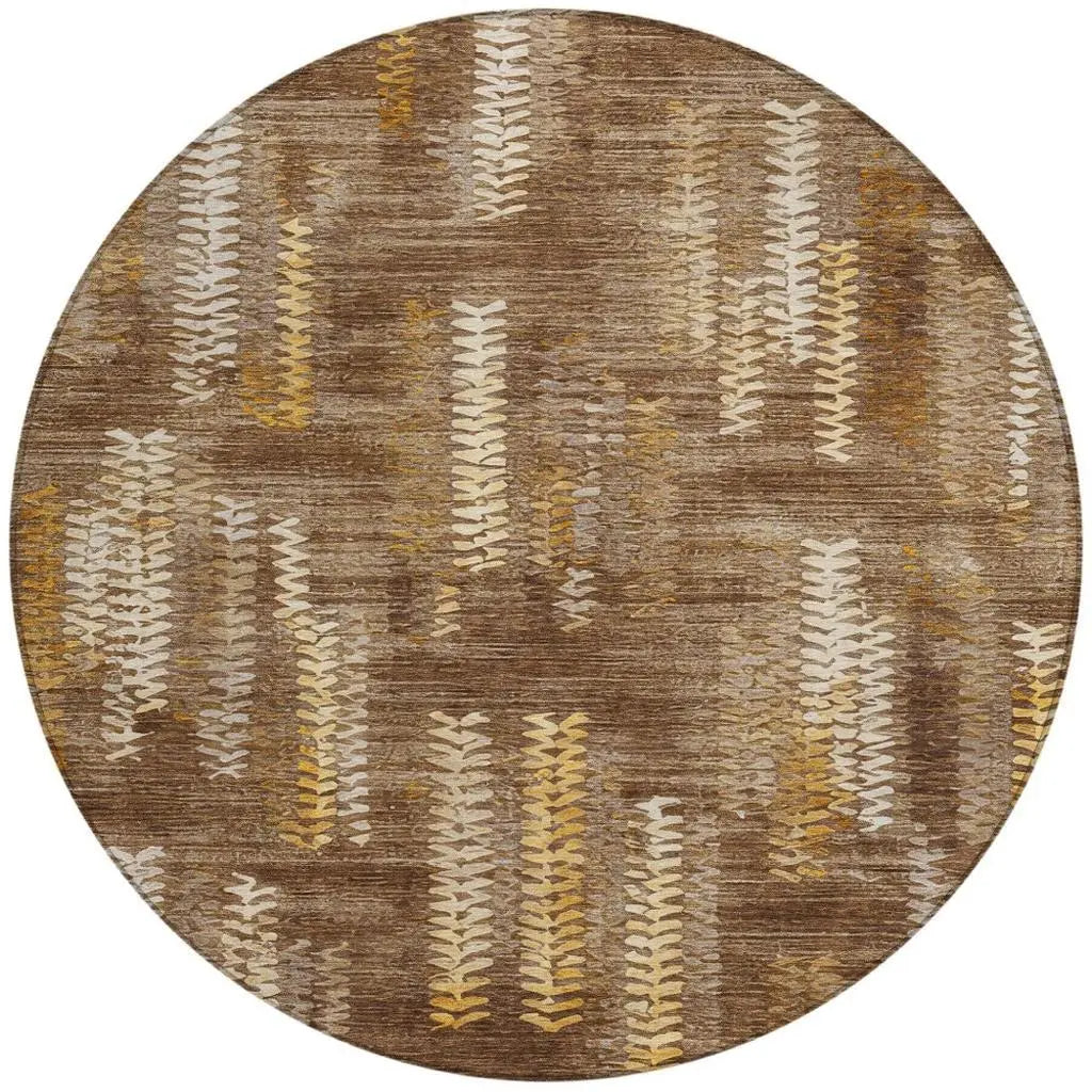 8' Chocolate And Brown Round Striped Washable Indoor Outdoor Area Rug Homeroots Outdoor