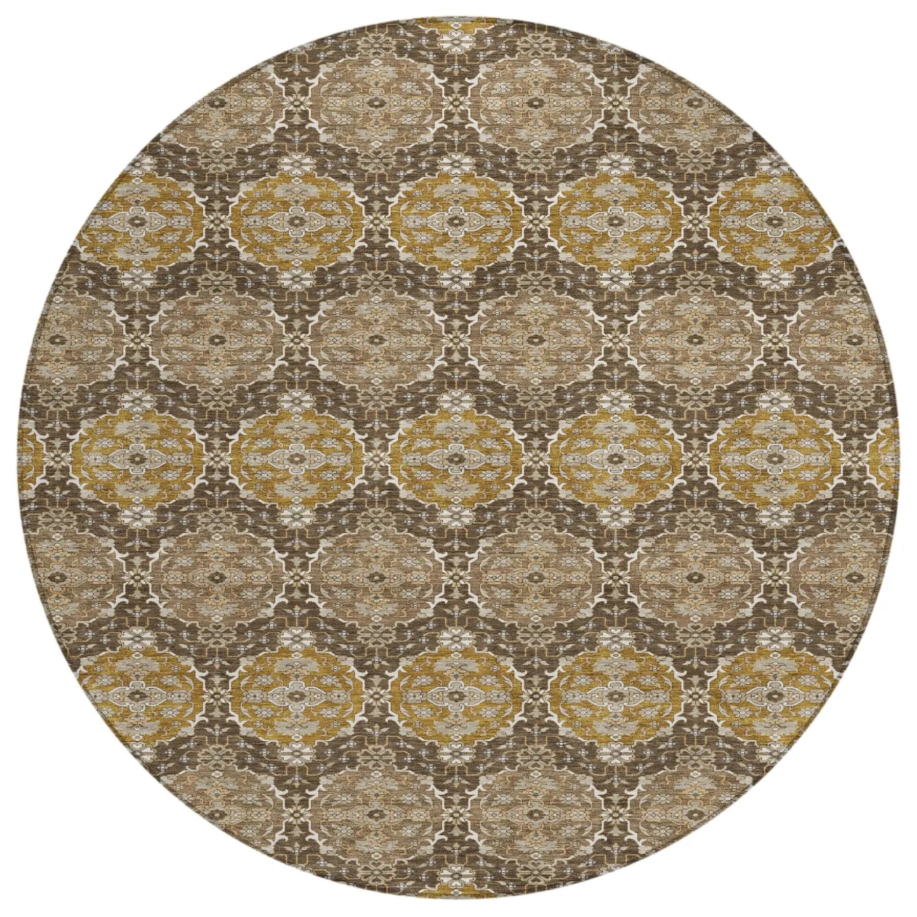 8' Chocolate And Brown Round Striped Washable Indoor Outdoor Area Rug Homeroots Outdoor