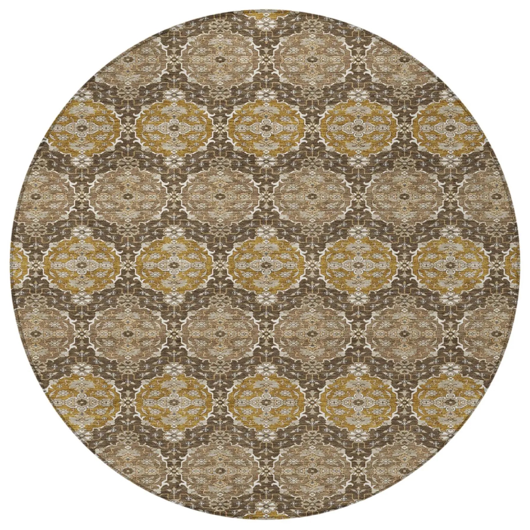 8' Chocolate And Brown Round Striped Washable Indoor Outdoor Area Rug Homeroots Outdoor