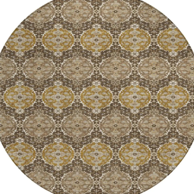 8' Chocolate And Brown Round Striped Washable Indoor Outdoor Area Rug Homeroots Outdoor