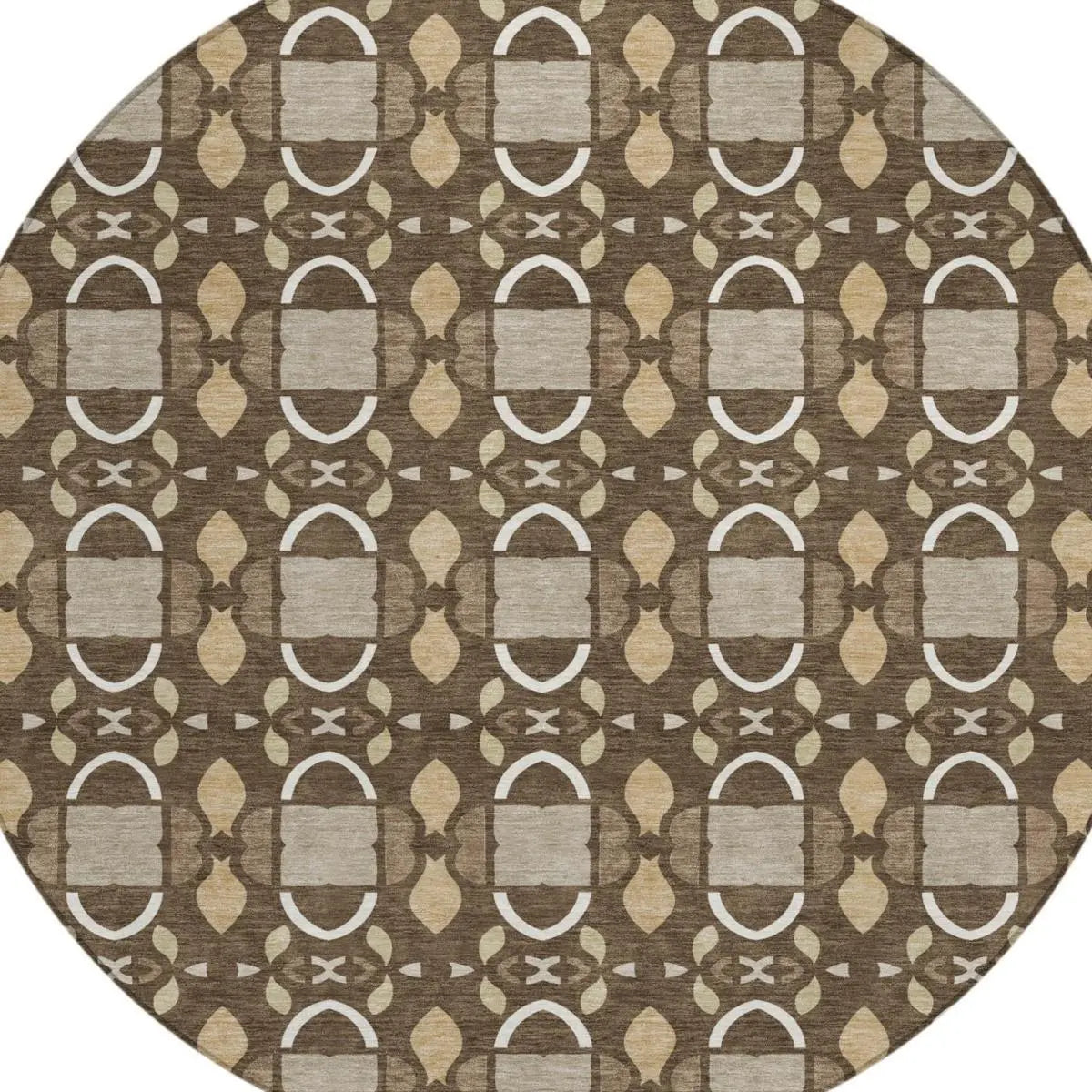 8' Chocolate And Brown Round Striped Washable Indoor Outdoor Area Rug Homeroots Outdoor
