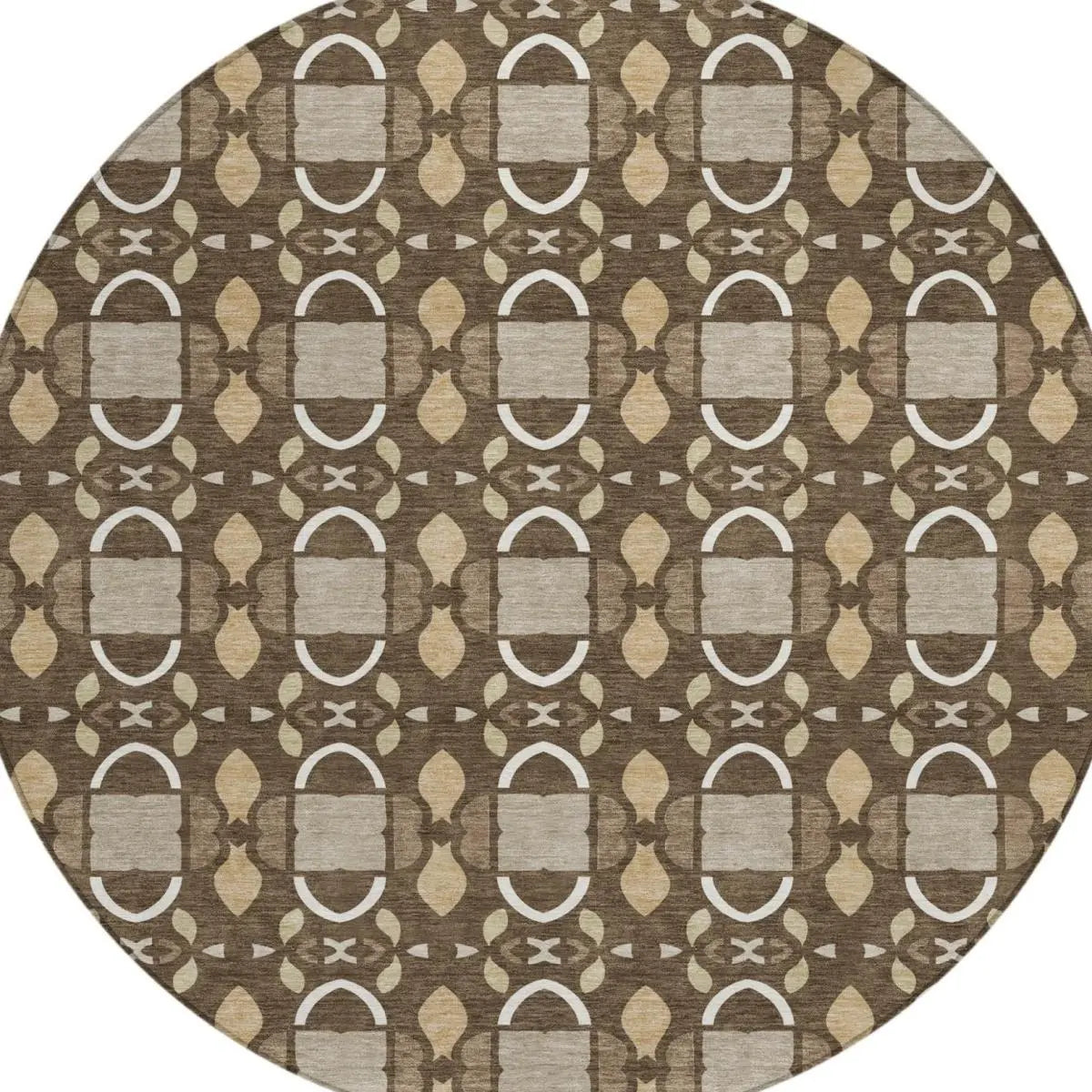 8' Chocolate And Brown Round Striped Washable Indoor Outdoor Area Rug Homeroots Outdoor