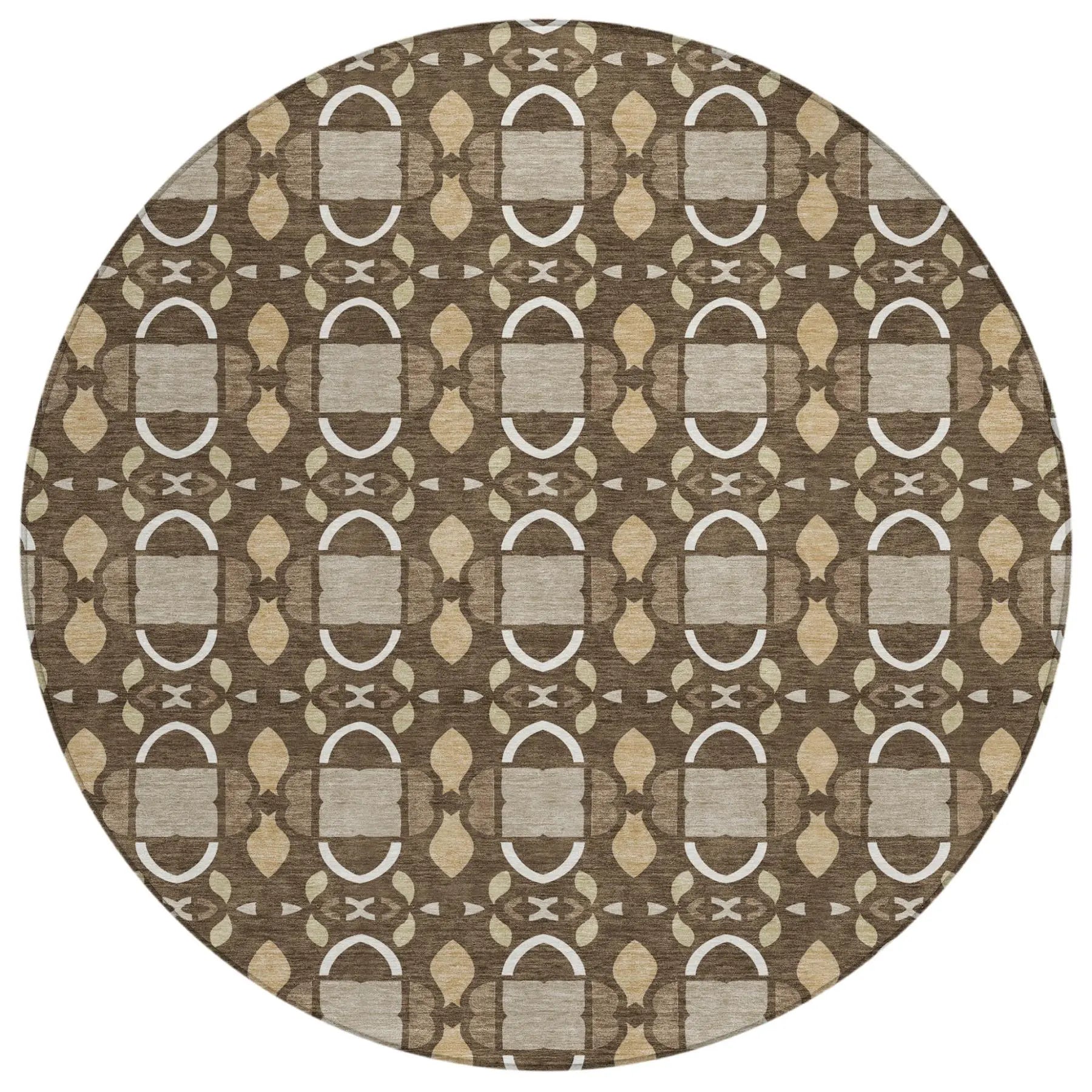8' Chocolate And Brown Round Striped Washable Indoor Outdoor Area Rug Homeroots Outdoor