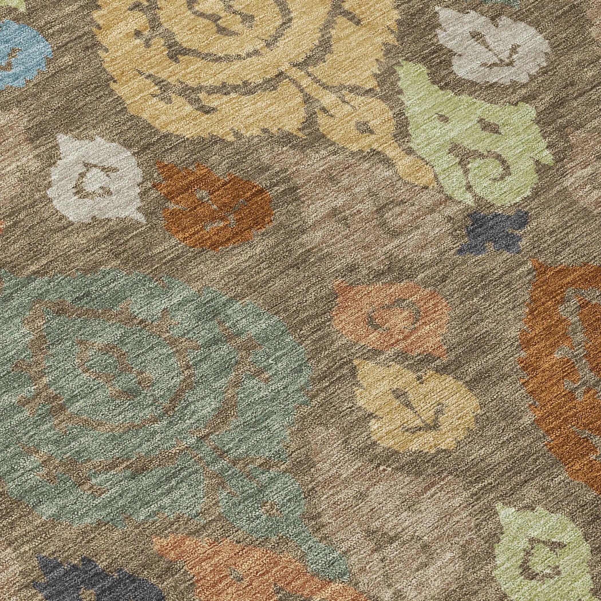 8' Chocolate And Charcoal Round Damask Washable Indoor Outdoor Area Rug Homeroots Outdoor