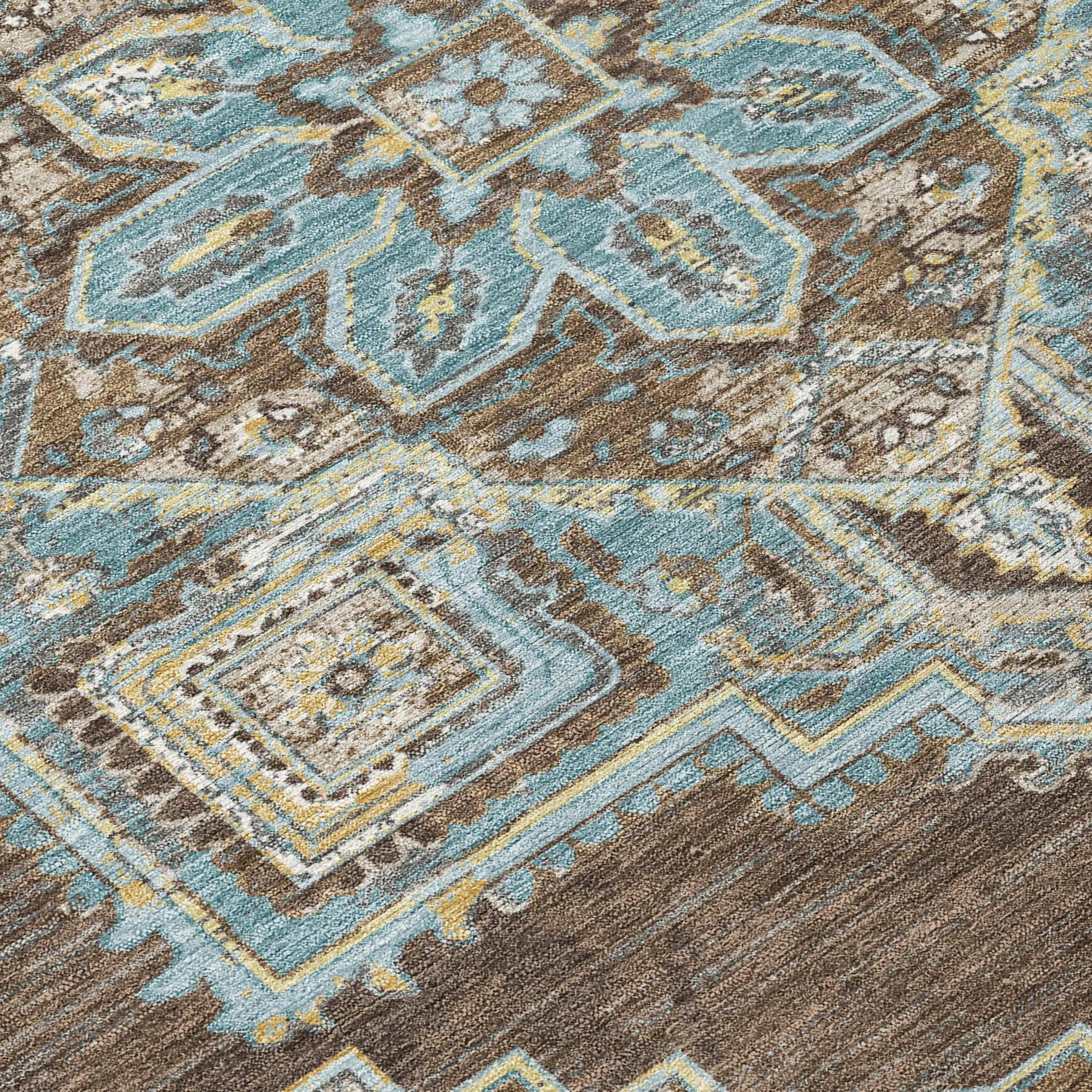 8' Chocolate And Coffee Round Oriental Washable Indoor Outdoor Area Rug Homeroots Outdoor