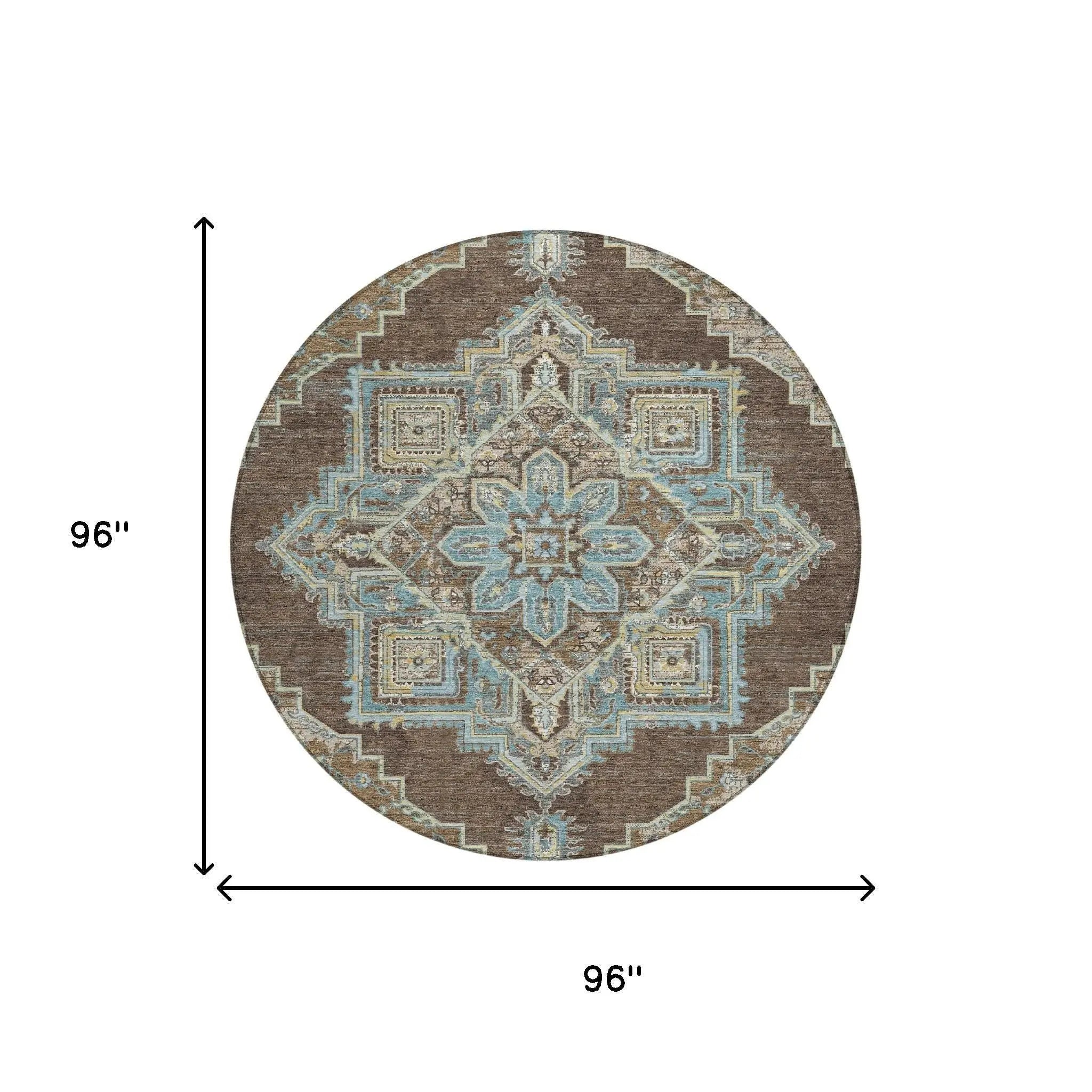 8' Chocolate And Coffee Round Oriental Washable Indoor Outdoor Area Rug Homeroots Outdoor